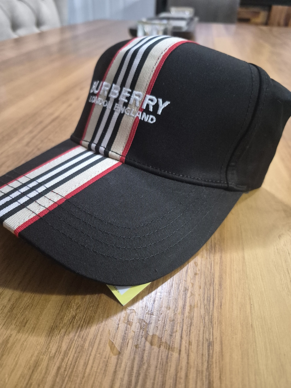 Burberry Black Baseball Cap with Signature Center Stripe - Picture 2 of 6
